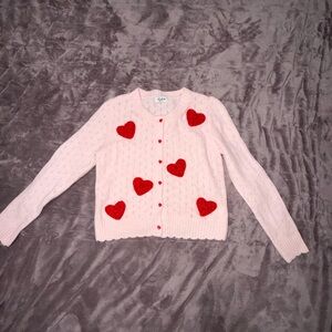 Soft Pink Heart-Appliqué Button-Front Cardigan
